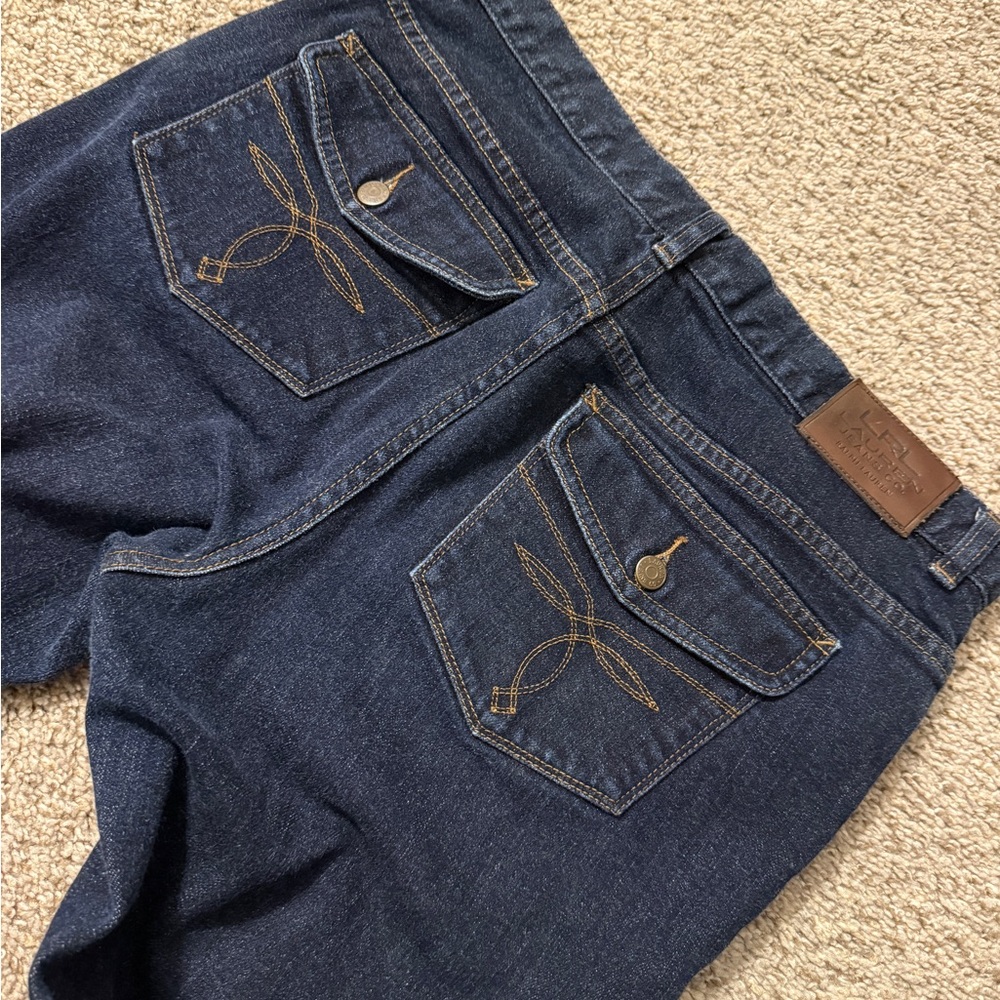 Lauren Ralph Lauren 12P Dark Wash Flare Jeans – Embroidered‎ Flap Pockets